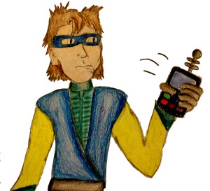 A sketch of Logan Zephyr, one of Adam's favorite comic book characters in Corgi Capers. 